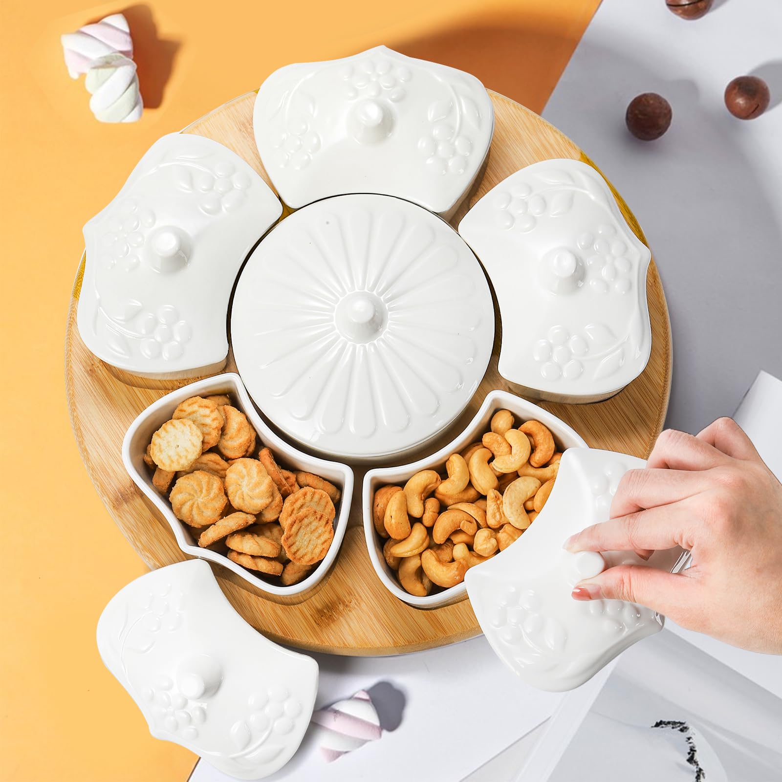 Amazon.com | Lyellfe Divided Serving Dish Lazy Susan, Porcelain