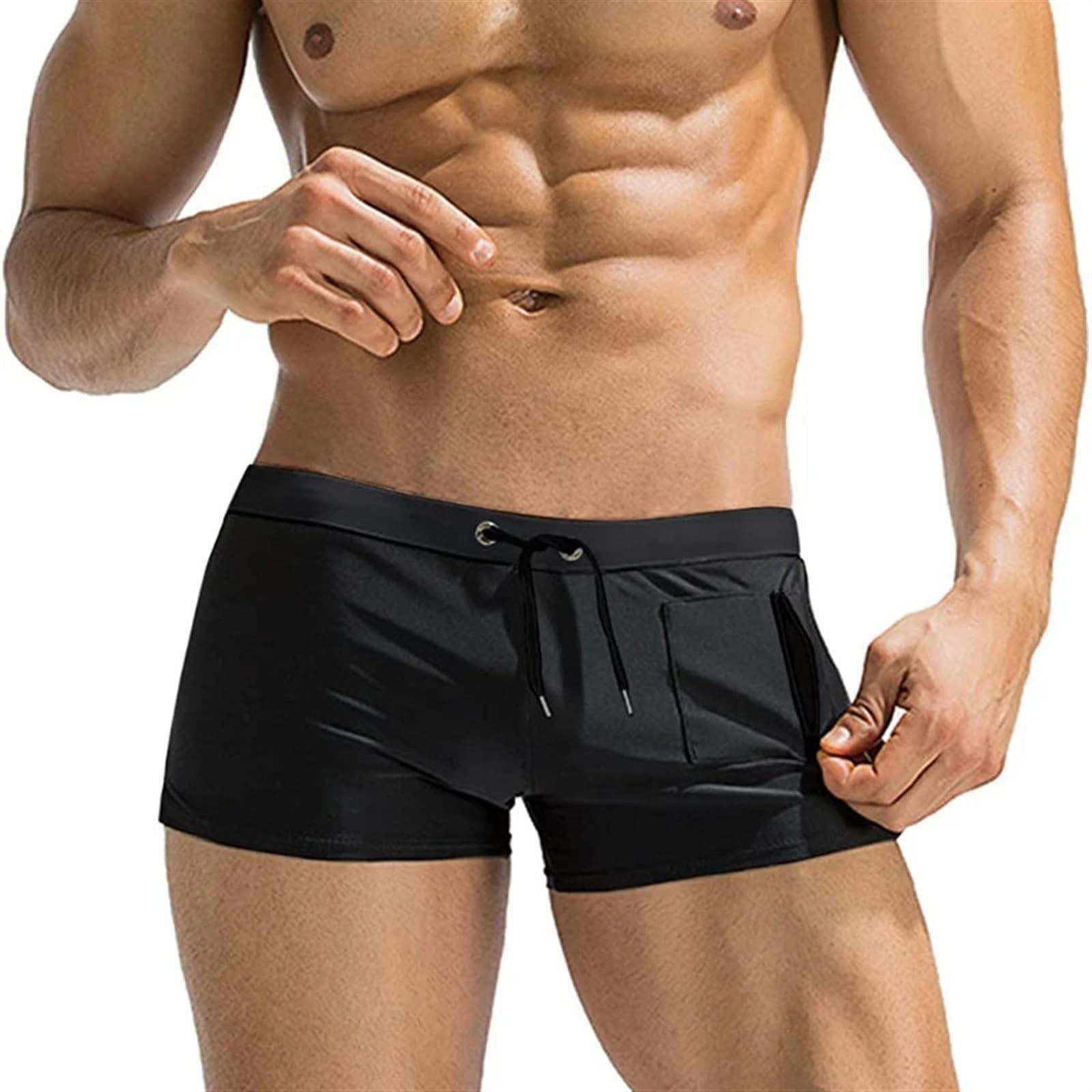 Maillot de bain slip de bain jambe carrée noir taille L avec doublure maille