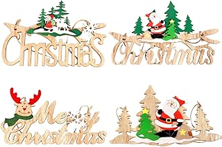 4 Pezzi Cartello di Benvenuto per Porta, CandyAlley Ornamenti di Natale in Legno, Cartello da Appendere Rotondo per Porta di Buon Natale, per la Decorazione della Parete della Casa