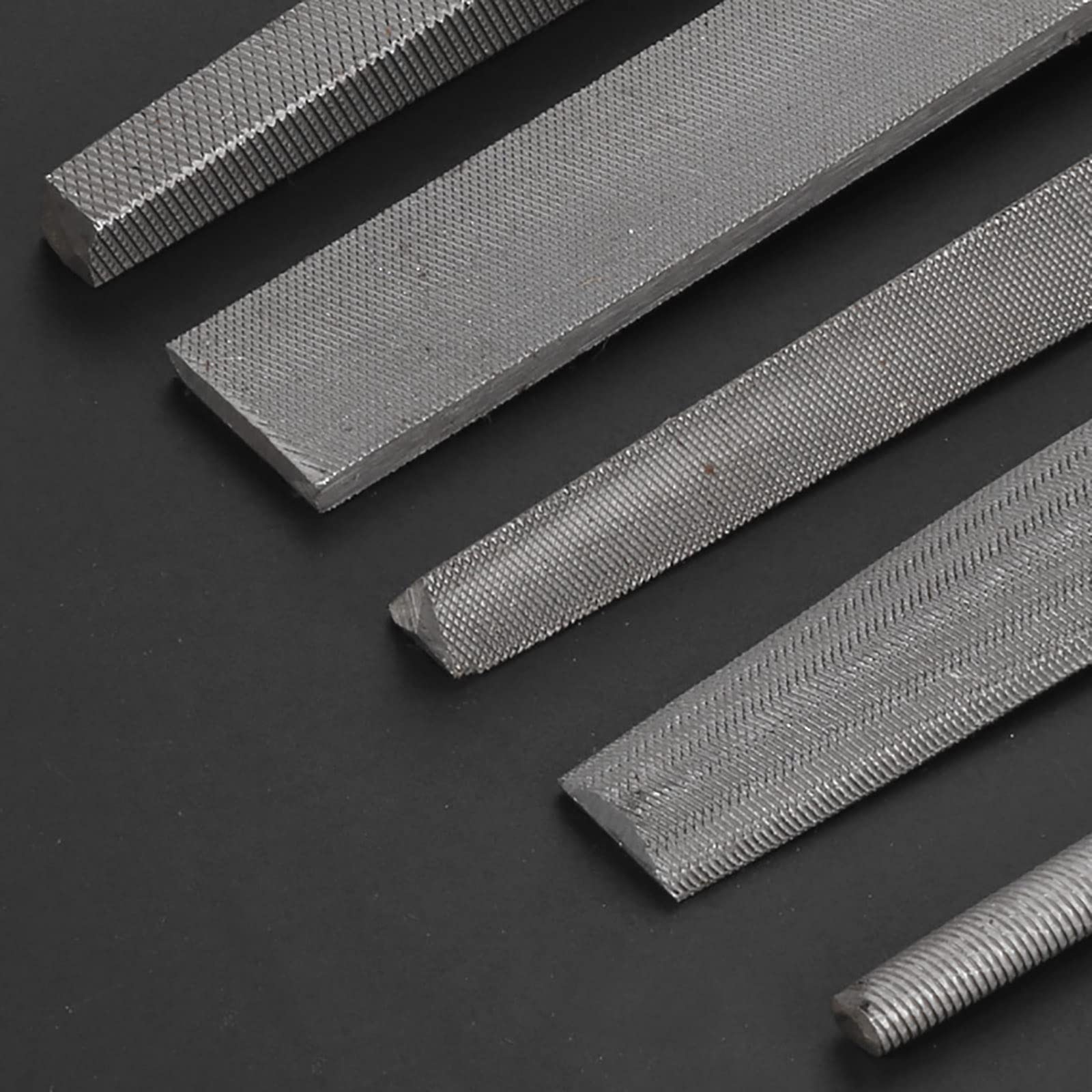 Juegos de herramientas manuales, juego de limas, escofina for madera, acero al carbono, juego de limas de metal de 5 piezas con lima plana, cuadrada, triangular, redonda y semirredonda(Size:310mm)