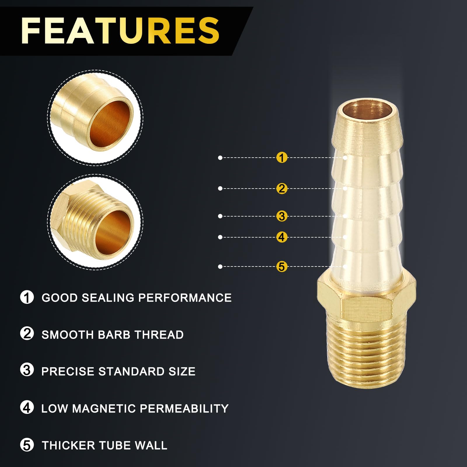 METALLIXITY 10Pcs Brass Hose Barb to NPT Male Adapter 5/16" Barb x 1/8" NPT Male for Automotive Motorcycle, Marine, Truck - Image 3