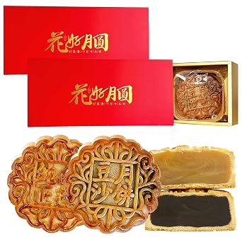 KWOLYKIM Classics Cantonese Mooncakes Black Bean Paste and Lotus Seed Paste Flavor Moon Cake Mid-Autumn Festival Dessert Asian Pastries Family Gifts 2 Boxes 1 187.5g*4pcs 26.46oz
