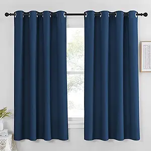 NICETOWN Blackout Curtain Panel 63 inch Long for Window - Thermal Insulated Solid Grommet Blackout Drape for Bedroom Living Room Kitchen (Single Panel, 52W x 63L, Moroccan Blue)