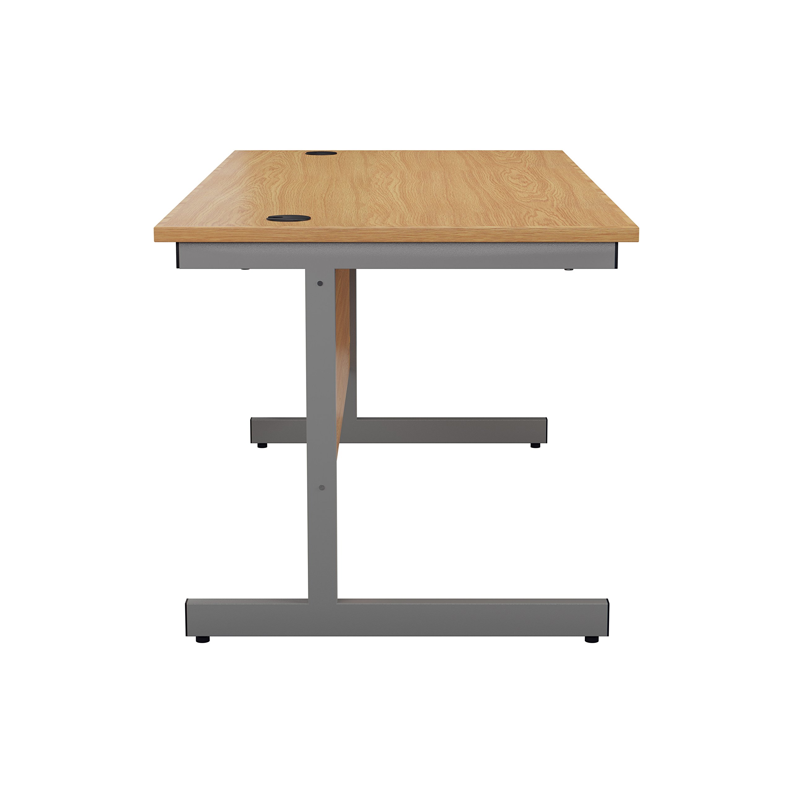 Office Hippo Heavy Duty Rectangular Cantilever Desk - Home Office Table + Integrated Cable Ports, PC Desk - 5 Yr Warranty - Silver Frame/Oak Top, 120cm x 80cm — view 3