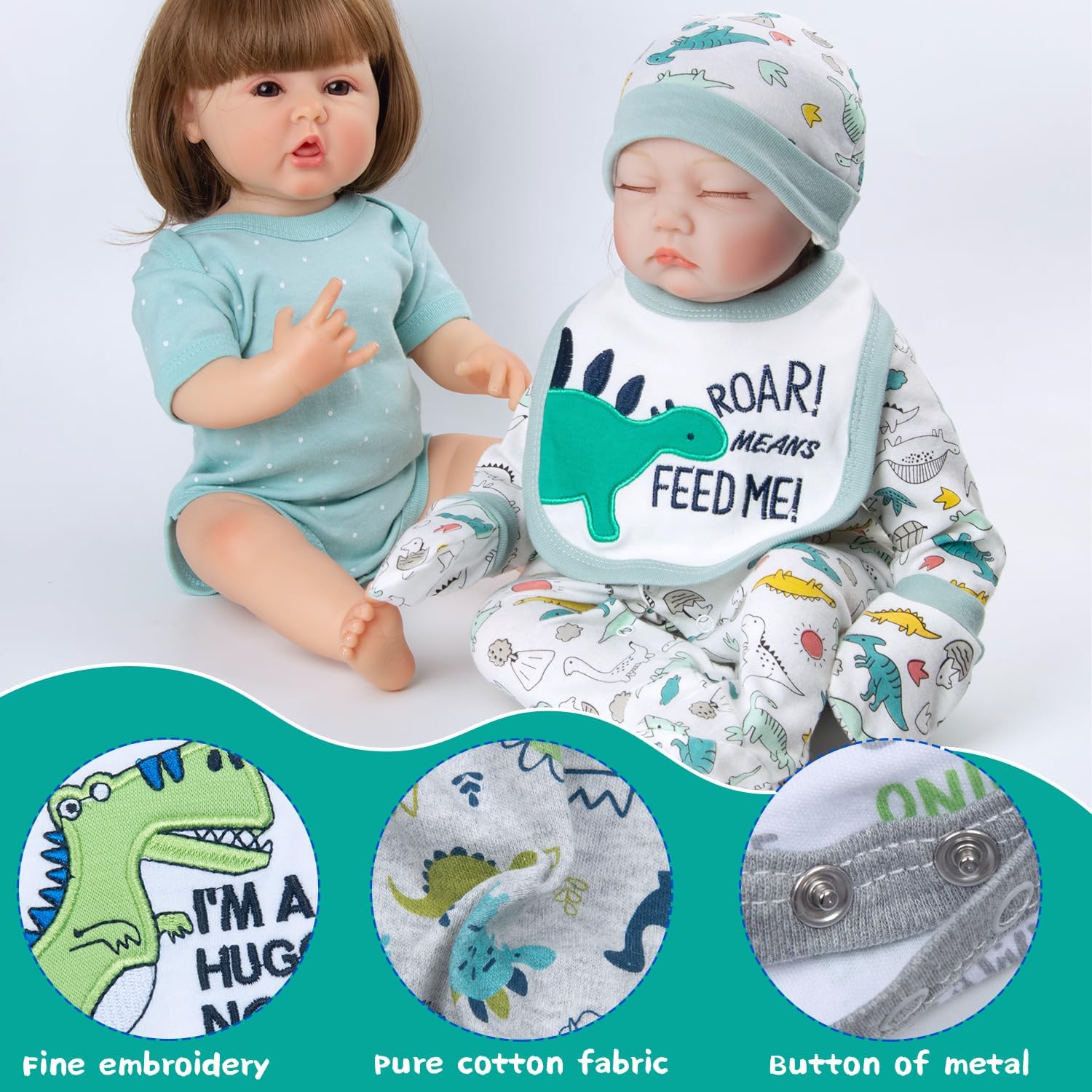 Reborn Baby Doll Clothes Accessories for 18-20 Inch Newborn Baby Doll Clothes with Dinosaur Big Backpack 12pcs Sets Boys
