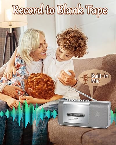 Miniatura 3 de Gracioso Reproductor de grabadora de casete portátil, grabadora de cinta de casete con AM/FM, altavoz alto integrado, micrófono, conector de