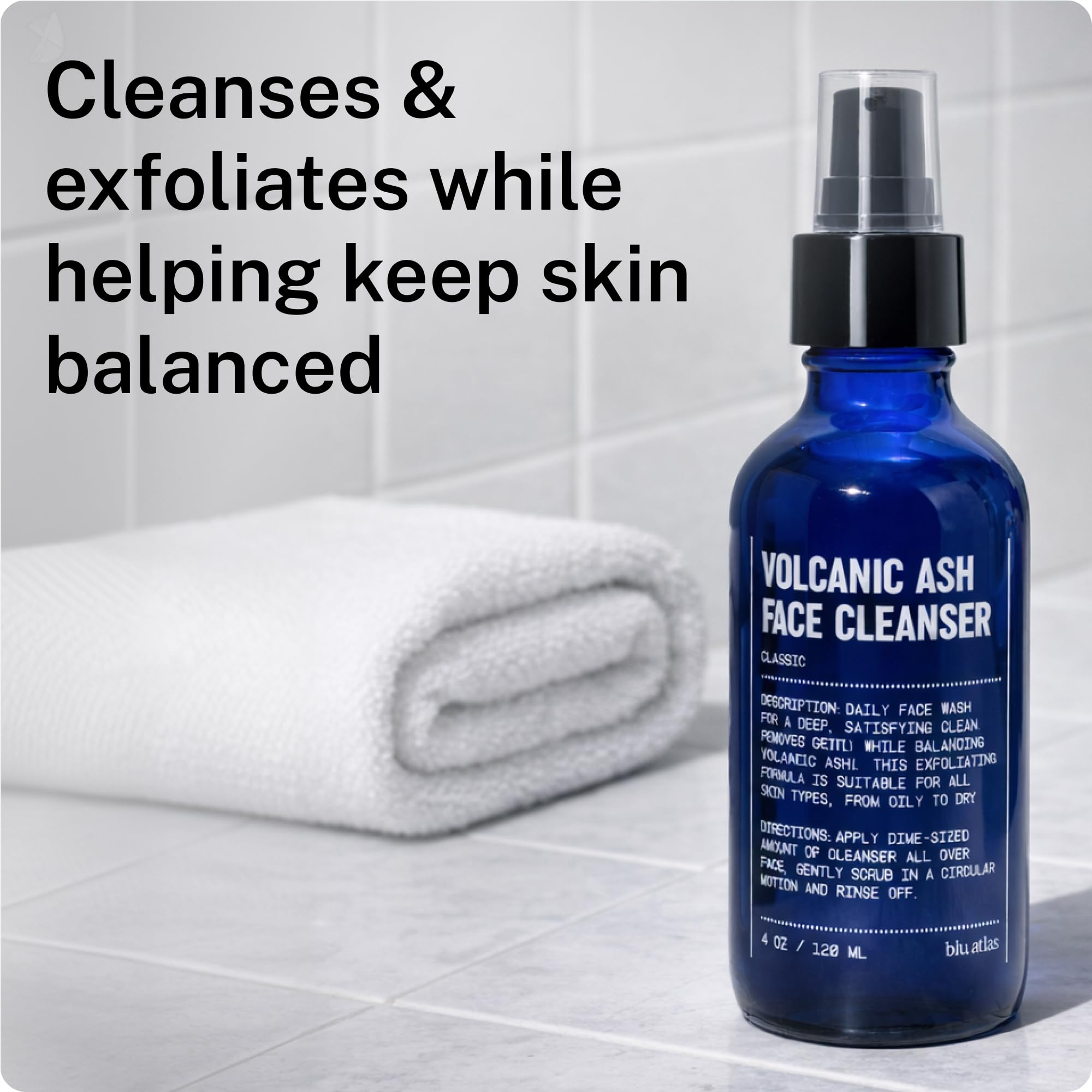 Blu Atlas Volcanic Ash Face Cleanser for Men - Daily Exfoliating Facial Cleanser