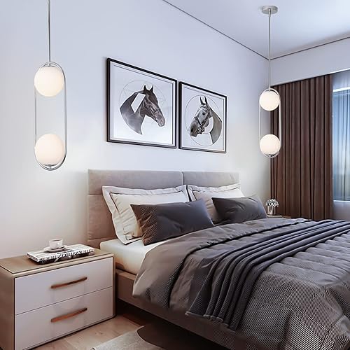 Miniatura 5 de SeeU Lámpara colgante cromada de mediados de siglo, lámpara colgante colgante con pantalla de vidrio blanco globo lámpara colgante para cocina, isla