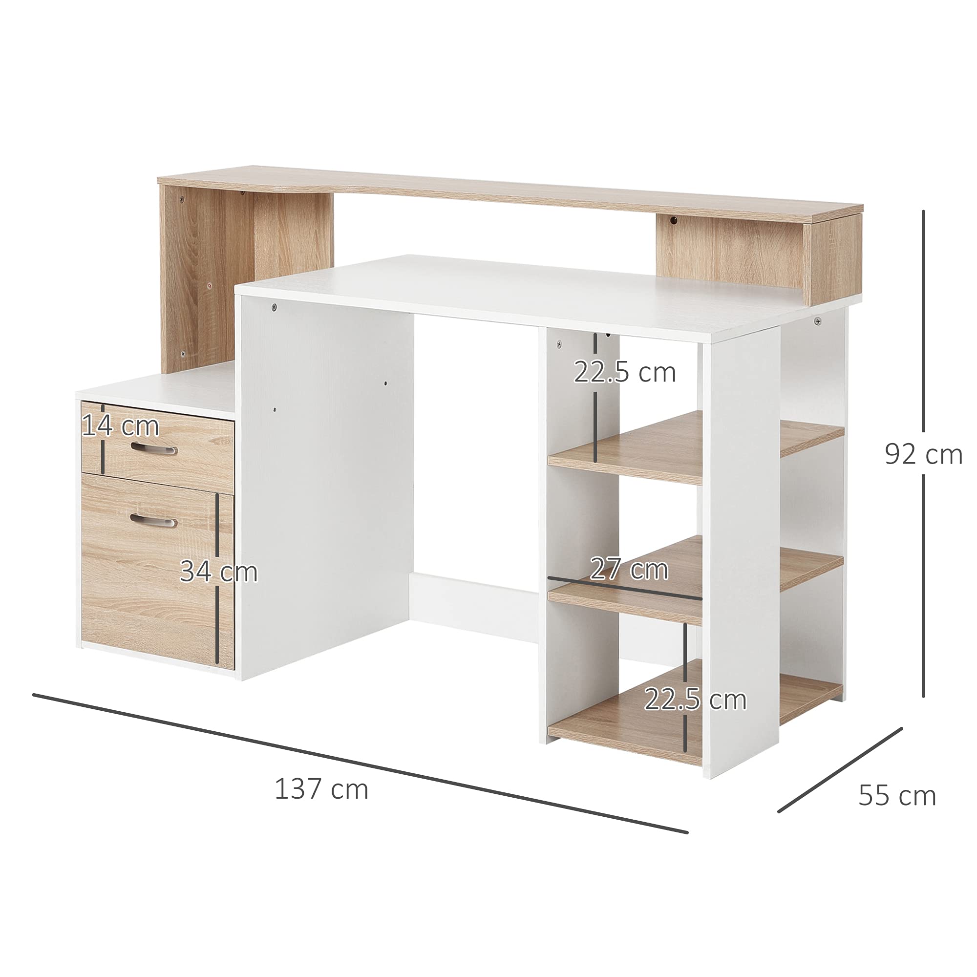 HOMCOM – Moderna Scrivania per Computer con Ripiani in Legno MDF 137 x 55 x 92cm