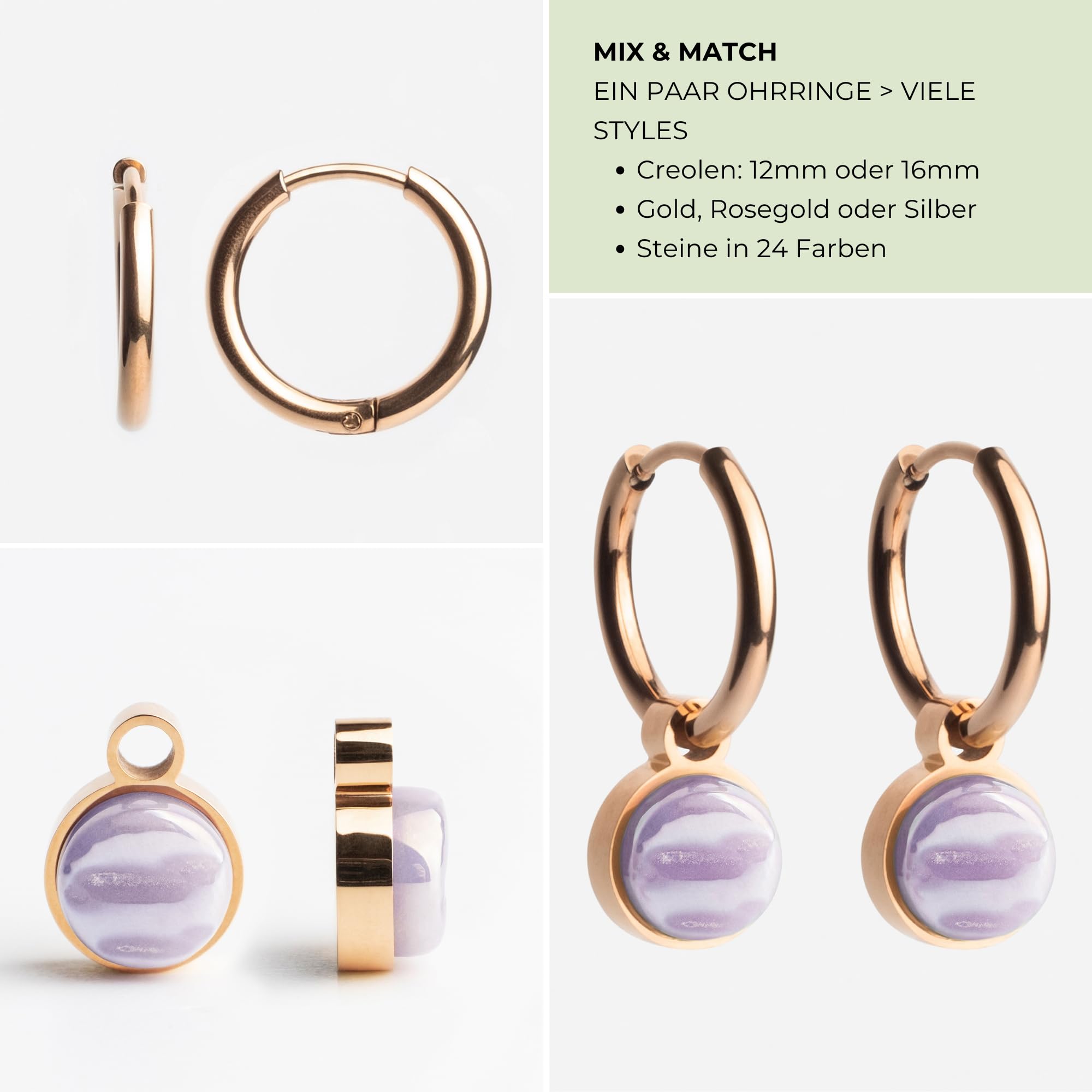 Roségold Ohrringe Creolen mit Anhänger Edelstahl Ohrhänger nickelfrei wasserfest Ø 16 mm