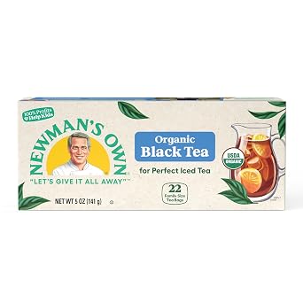 Newman's Own Organic Black Tea Boosts Immunity and Promotes Overall Wellbeing Strong Robust Unsweetened Black Tea with 22 Individually Wrapped Family Sized Tea Bags Per Box (Pack of 6) USDA Certified Contains Caffeine Brew Hot
