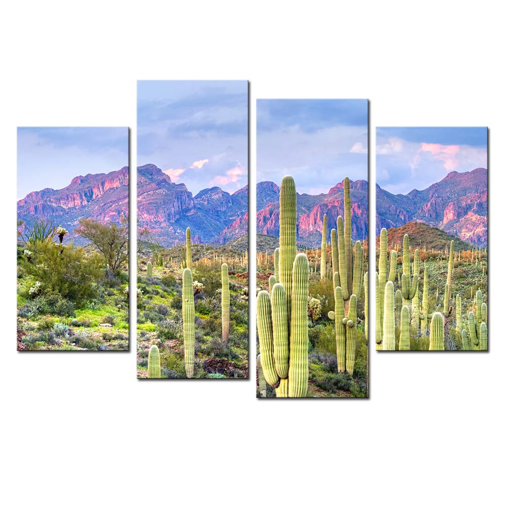 Nachic Wall4 Picce Picture Wall Art Beautiful Cactus in Arizona Picture Print on Canvas Desert Sunset Landscape Painting Artwork for Living Room Bedroom Decor Framed Ready to Hang