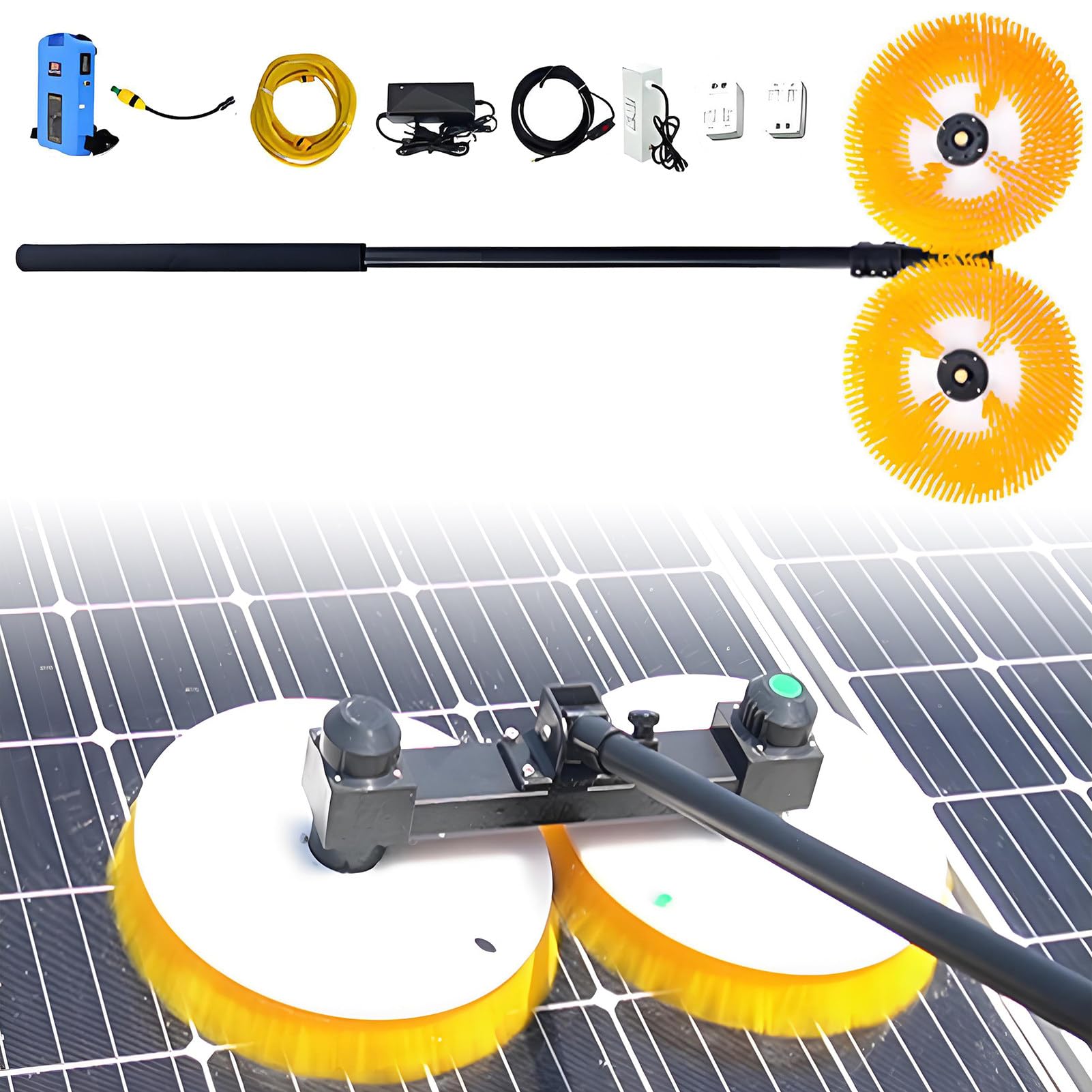 YNBSHGAA Water Spray Brush Rod Double Head Photovoltaic Panel Cleaning Tool, Water Fed Pole Kit with Telescopic Pole 3.5m