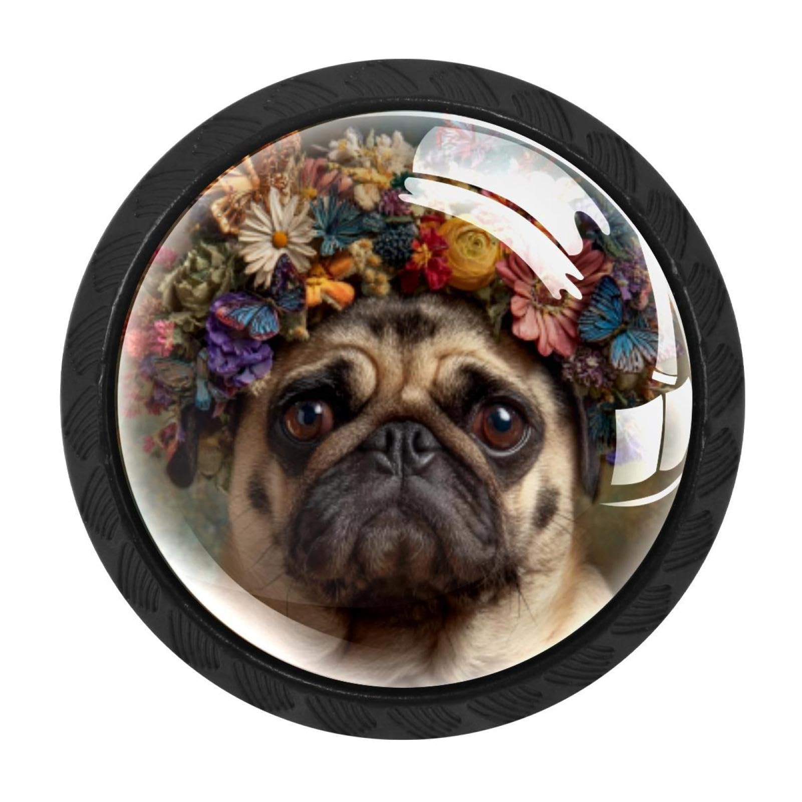 Chenzzzz Multicolored 04 4Pcs Round Cabinet Knobs For Home Wardrobe Office Kitchen Dresser And Cupboard Cute Flower Butterflies Pug Dog (2) Diy Glass Drawer Pull Handle With Screws