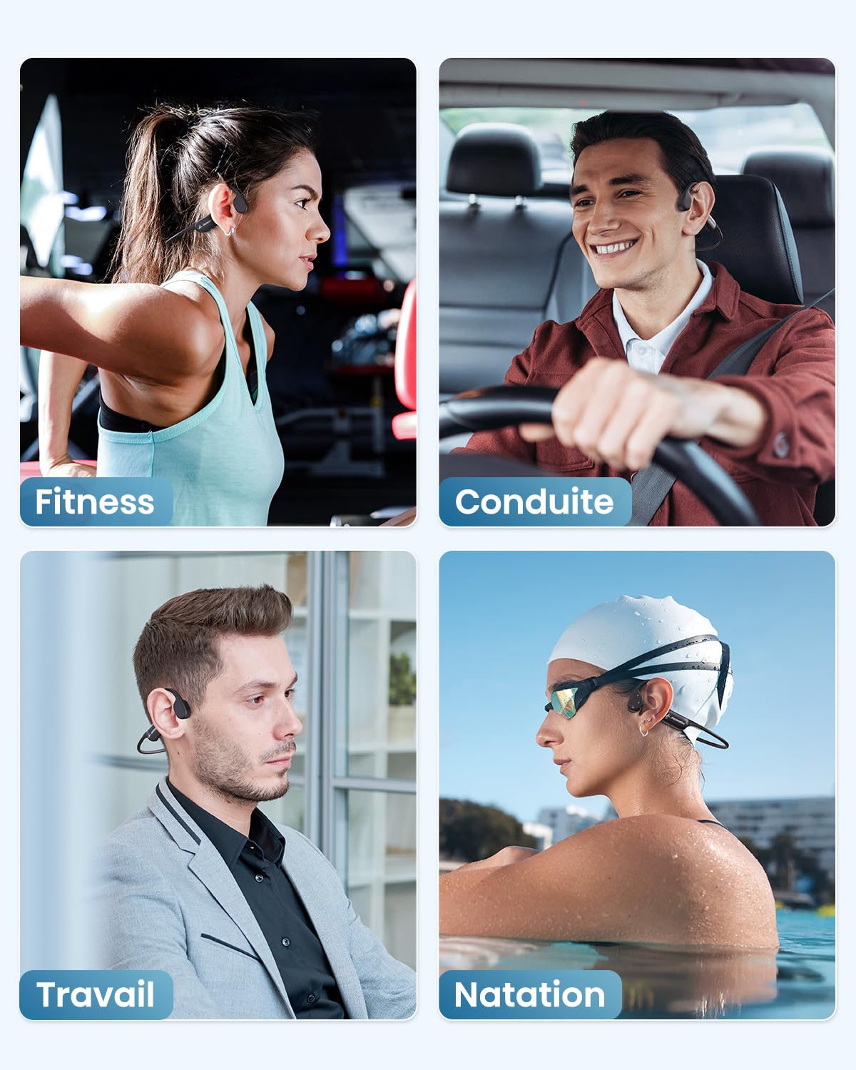 Guudsoud Écouteurs à Conduction osseuse, certifiés IP68, étanches et adaptés au Sport, au Cyclisme, à la Natation et à la Course à Pied | Casque Conduction Osseuse Natation,Bluetooth 6.1 Écouteur sans Fil,mémoire 32 Go intégrée,Casque Sport pour la Natati