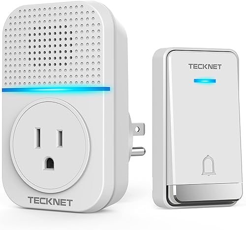 TECKNET Timbre inalámbrico para el hogar, timbre de puerta impermeable IP66, timbre inalámbrico para el aula con 60 tonos de llamada y volumen de 5
