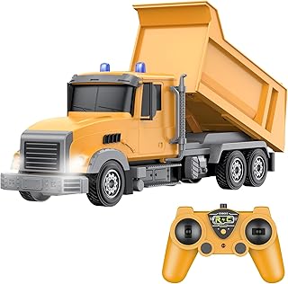 CALEST Remote Control Construction Dump Truck Toy RC Vehicle,6 Channel Truck Toys with 2 Rechargeable Batteries，1/24 Scale Dump Truck，Birthday Gifts Ideas for Boys Age 3-8 Year Old