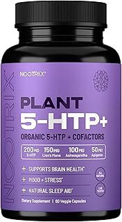 Nootrix Organic Plant 5 HTP+ Supplement | Supports Memory, Mental Focus, Cognitive Health & Energy | Promotes Healthy Mood & Brain Function | Vitamin B6 & L Theanine |60 Capsules