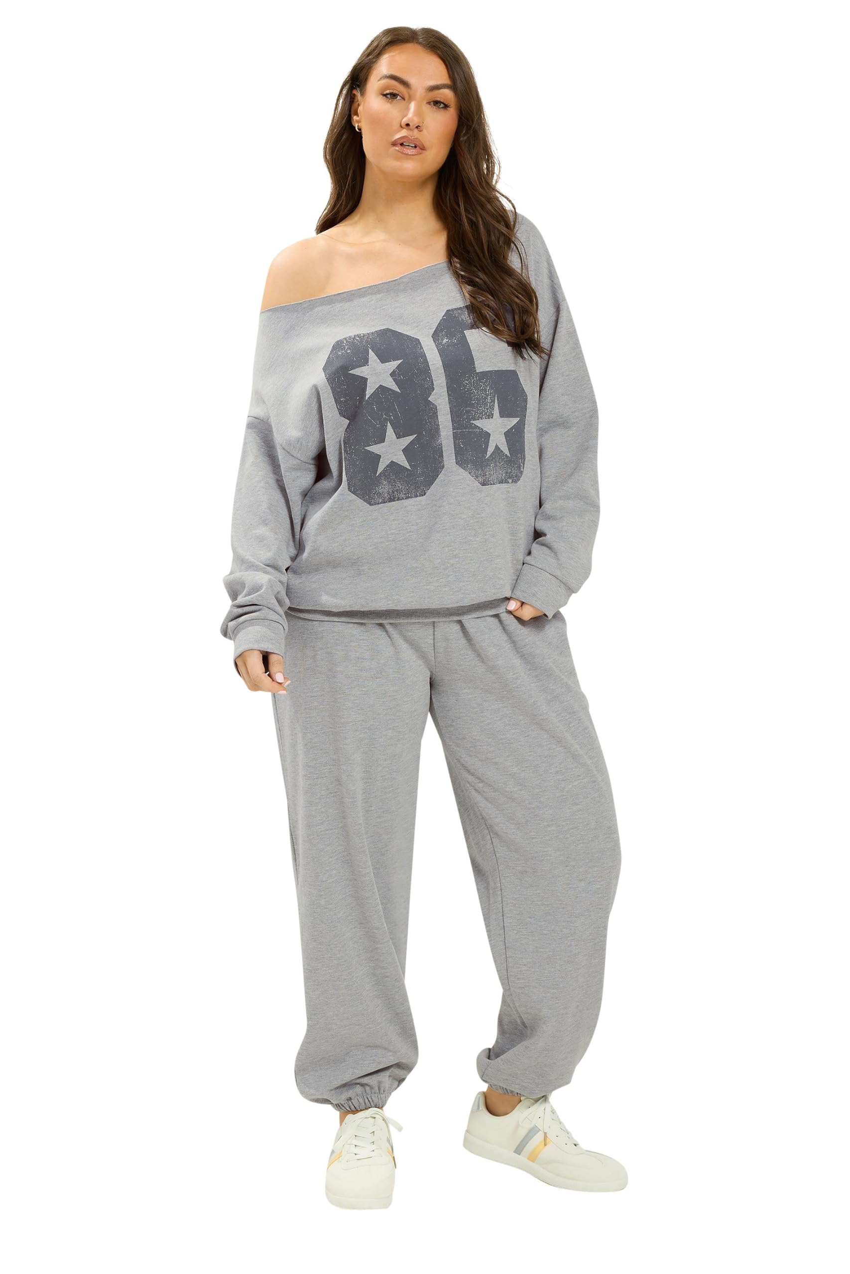 Yours Curve '86' Off-Shoulder Sweatshirt & Jogger Set - Women's - Plus Size Curve