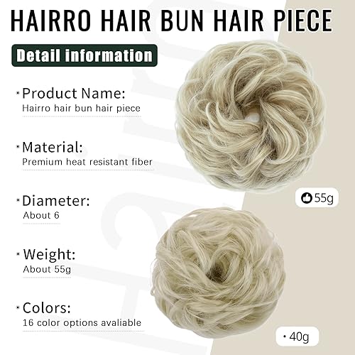 Miniatura 2 de Hairro Pieza de pelo para mujer, moño desordenado, esponjoso, despeinado, recogido, ombré, coleteros sintéticos, dona, elástico, para boda, novia,