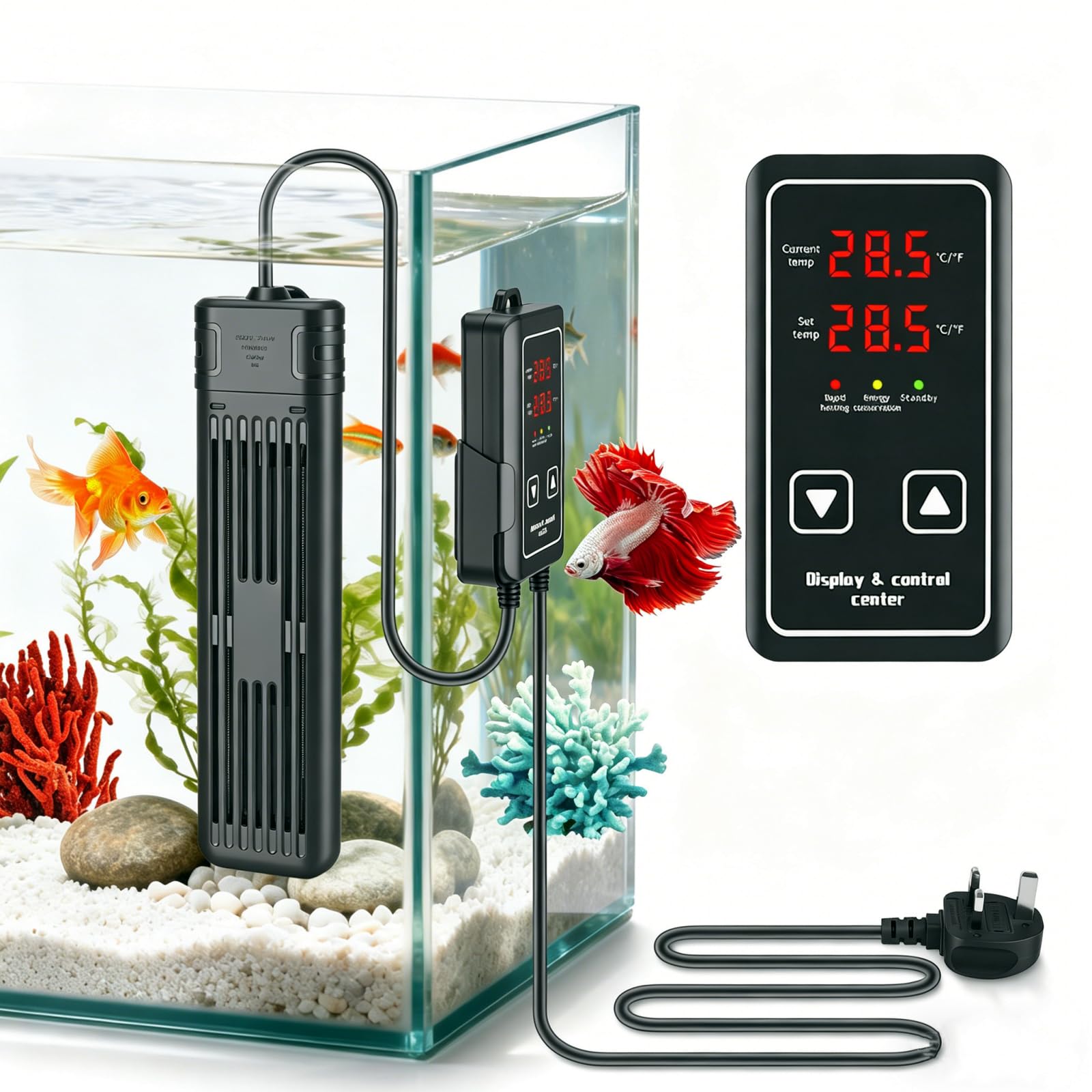 Aquarium Heater, 600W Submersible Fish Tank Heater with External Digital Temperature Controller, LED Display, Over-Temperature Protection, for 300L-500L Tank, Saltwater Freshwater Tropical Fish Turtle