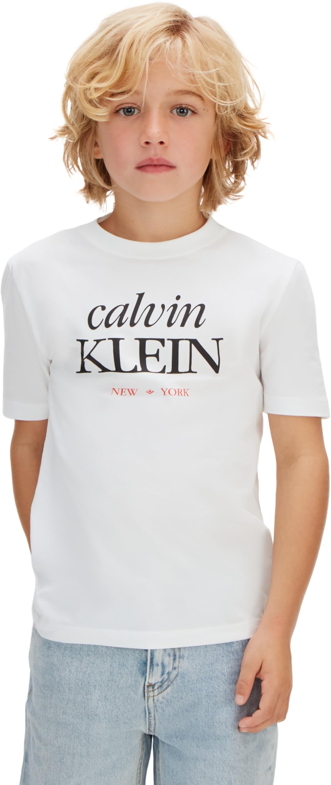 Calvin Klein Cursive Logo Graphic Tee - Male - Kids Short Sleeve T-Shirts - White - 10 Y - Kids