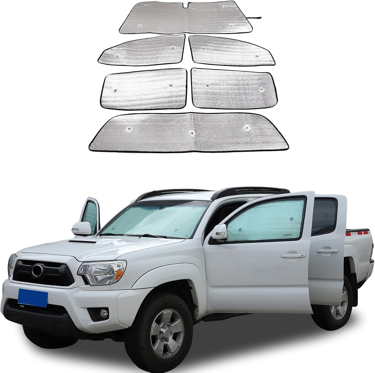 The Original Windshield Sun Shade for Toyota Tacoma 2006 2007 2008 2009 2010 2011 2012 2013 2014 2015 Car Windshield Reflective Sunshade Protector Sun Shade Accessories (6 pcs)