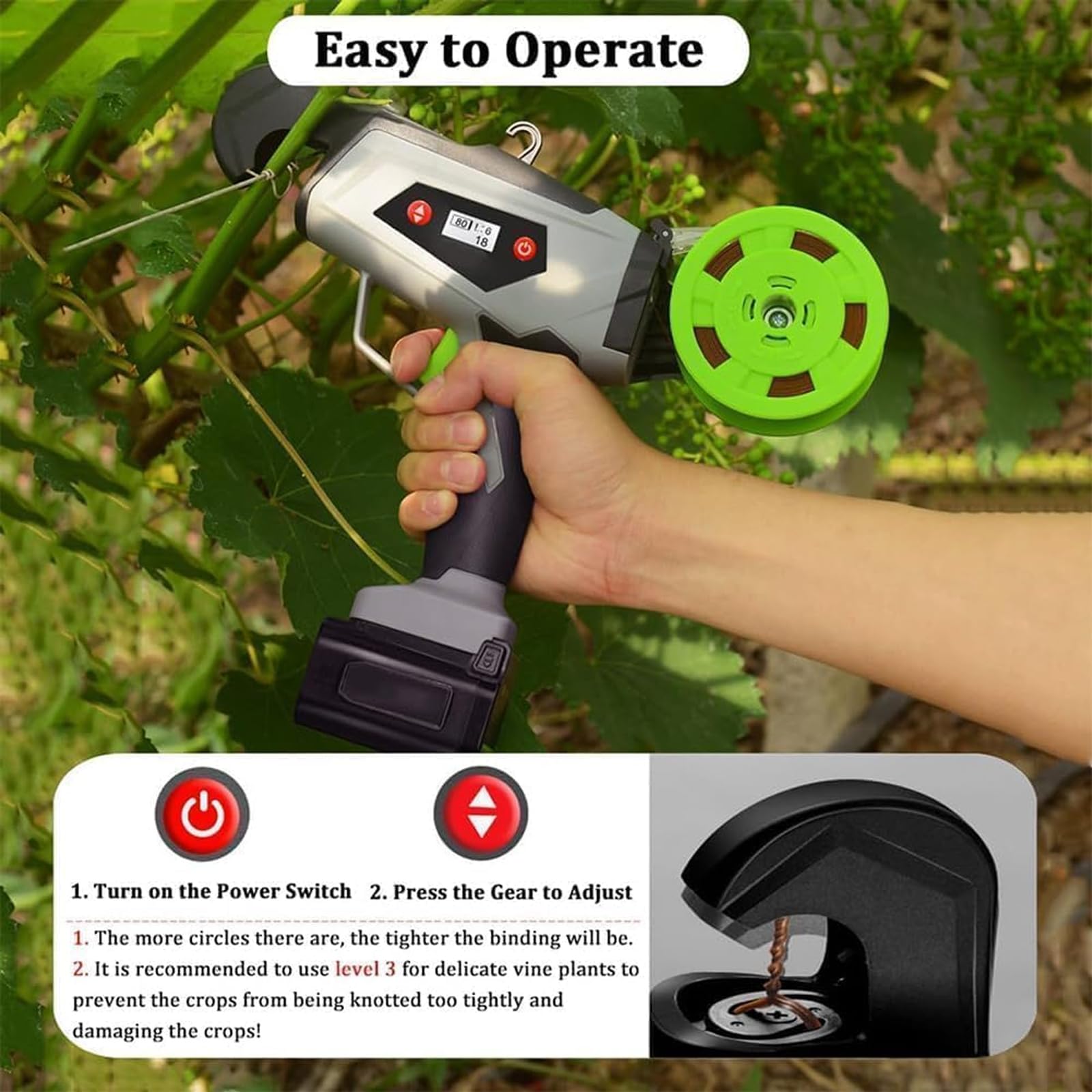 Atadora Eléctrica De Plantas, Juego Comercial para Atar Ramas con Batería De Litio, Herramientas para Atar Viñas Y Ramas Viejas, Máquina para Atar Plantas De Jardín, Tomates, Pepinos