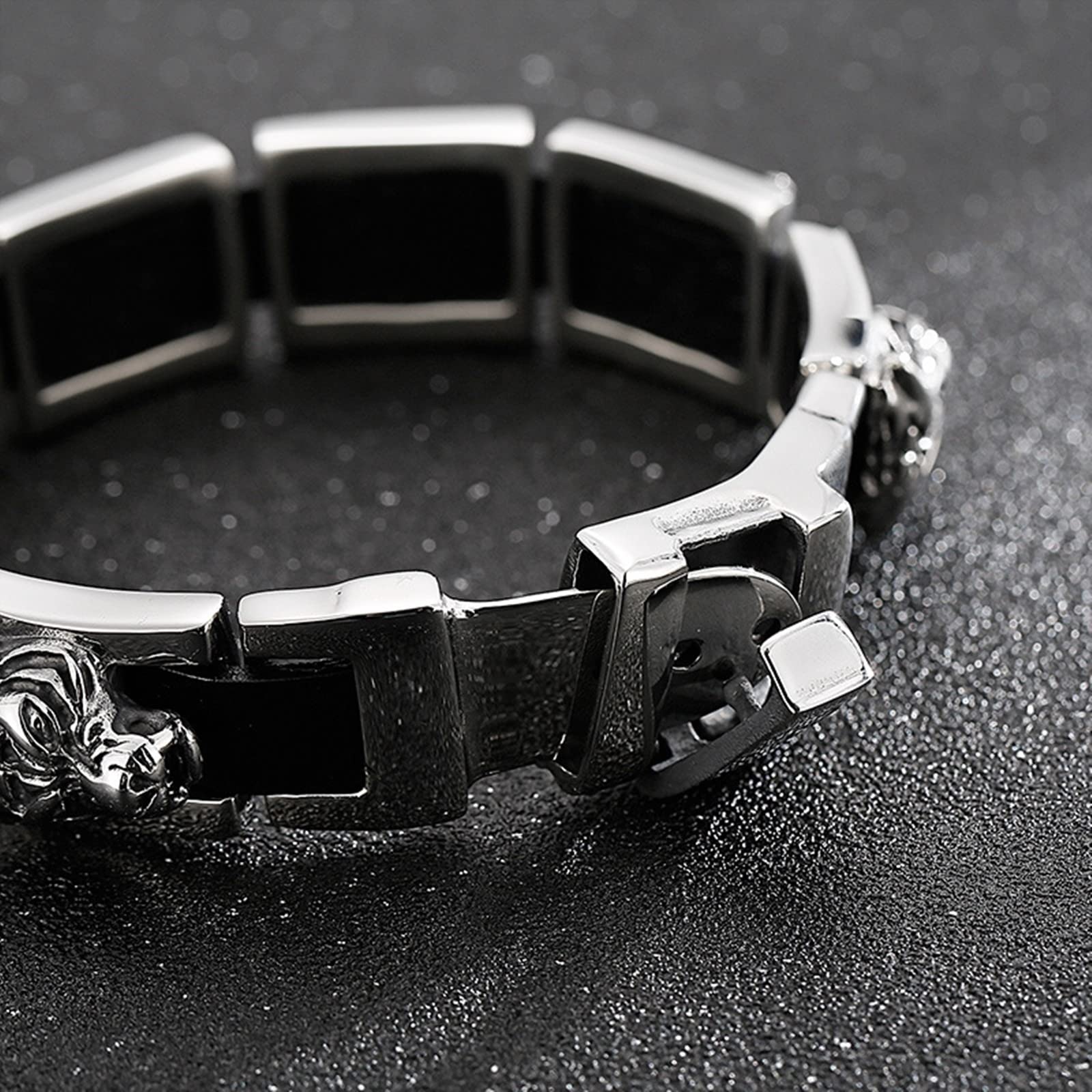 Gualiy Pulsera para hombre de acero inoxidable, pulsera de cuero de 19 mm con tigre de 22,5 cm de longitud, pulsera punk, 22.5, Cuero