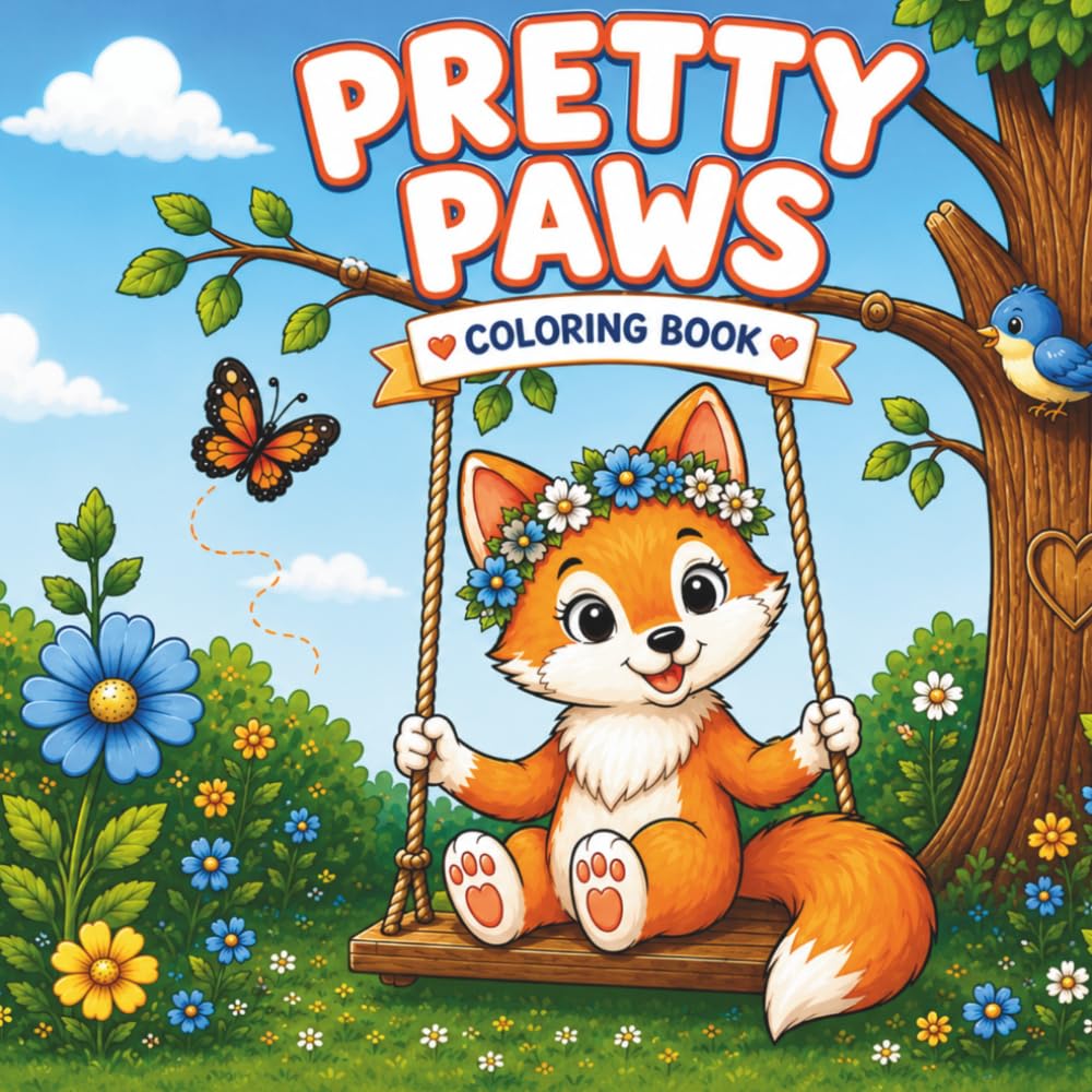 Pretty Paws: cute fox & garden coloring book