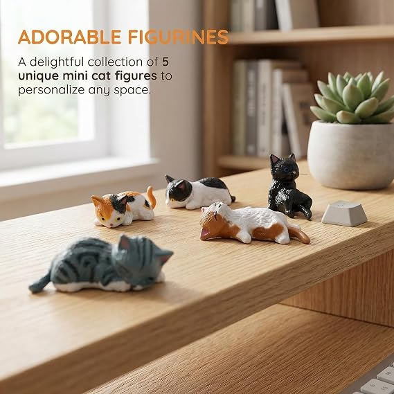5Pcs Mini Cat Figurine Set, Cute Car Dashboard Accessories, Desk Decorations, for Car Interior, Office, Home Decor