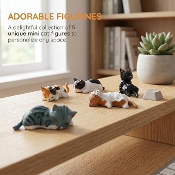 5Pcs Mini Cat Figurine Set, Cute Car Dashboard Accessories, Desk Decorations, for Car Interior, Office, Home Decor