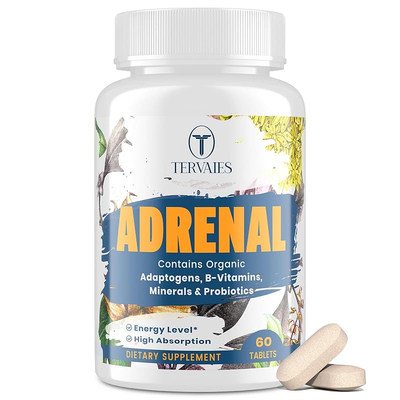 Tervaies Suplemento para Energia com Ashwagandha, Rodiola, Manjericão-sagrado e Eleutero, 60 comprimidos