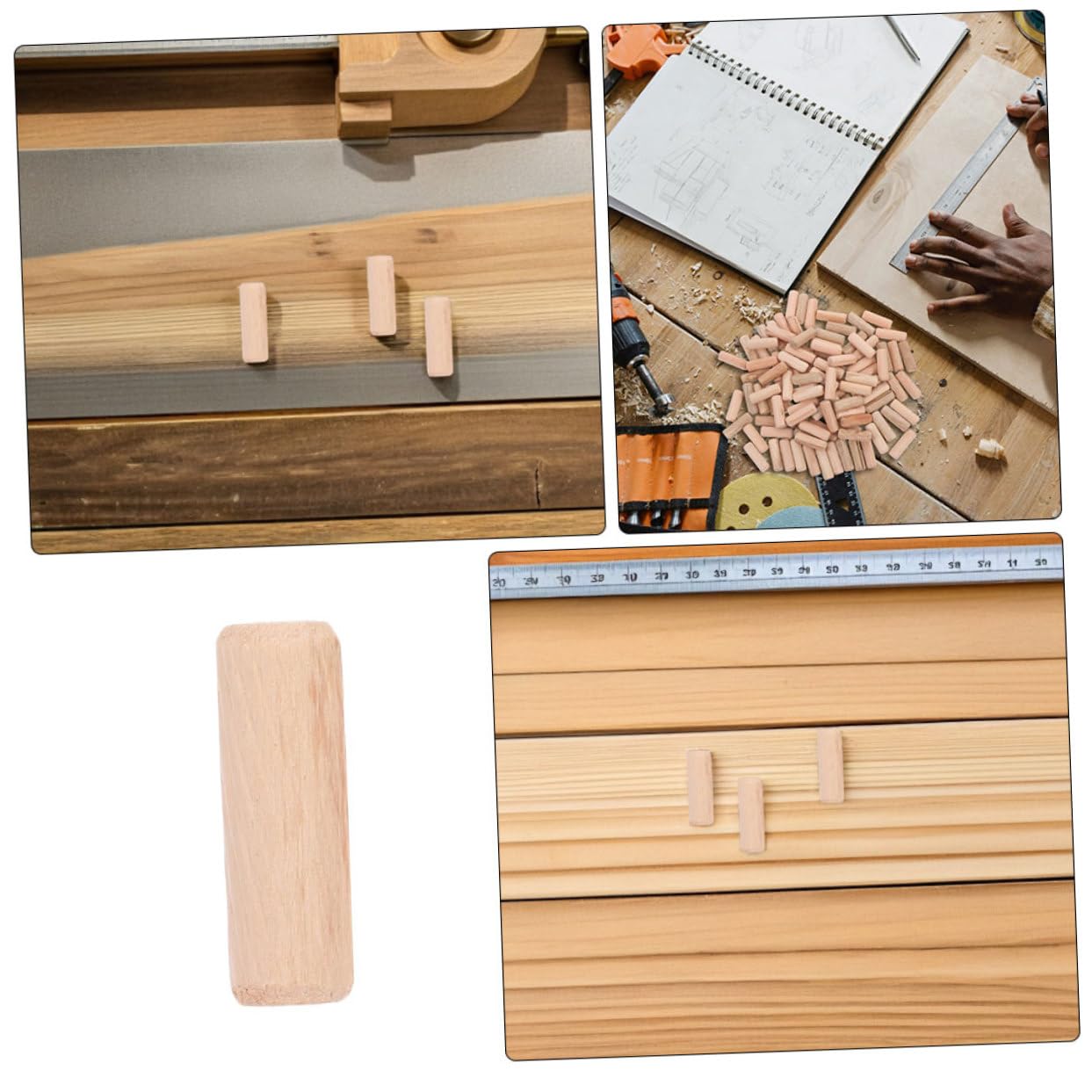 PRETYZOOM 1200 Stck. Holz Dübel für Handwerk mit Gerillter Antirutsch Oberfläche Naturbelassen Robuste Steckverbindungen für Möbelbau DIY Holzprojekte und Reparaturen