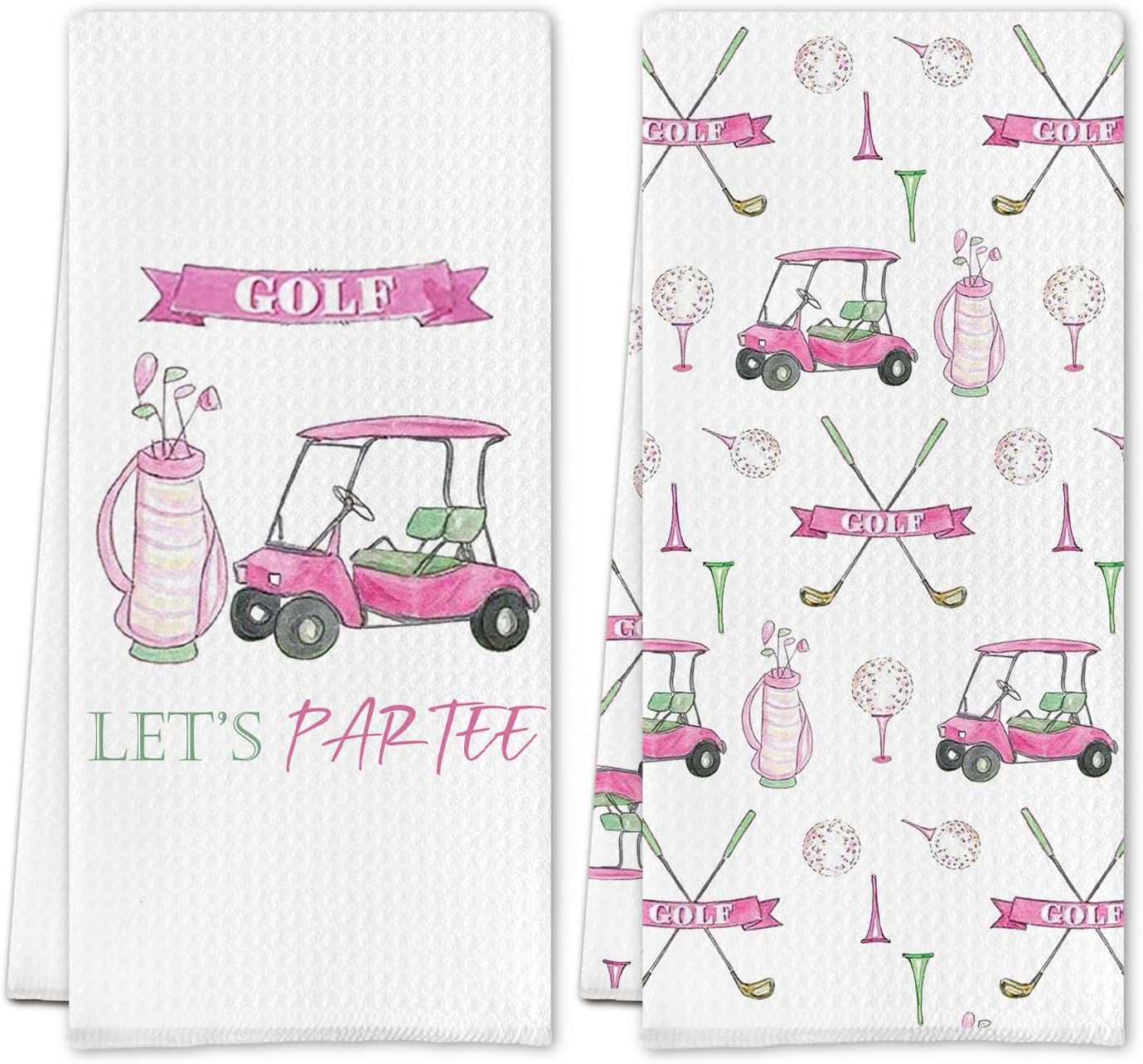 Retro Golf Kitchen Towels, Golfing Golfer Gifts for Men Women Dish Tea Towels, Green Golf Course Cart Bag Decorative Hand Towel for Kitchen Bathroom, 16x24 Inch Set of 4