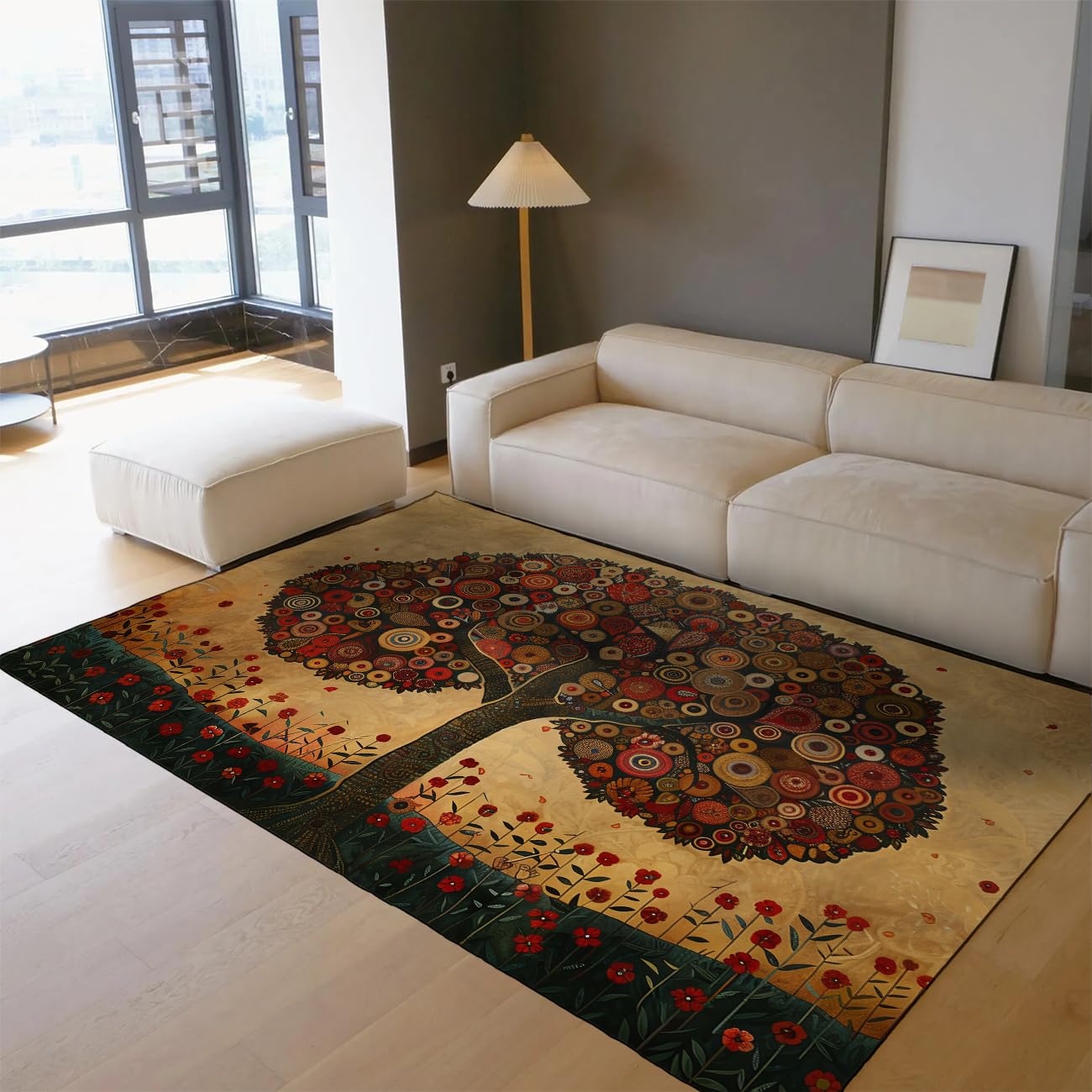 Tapis Tree of Life 60x90cm style bohème chic lavable pour salon et chambre