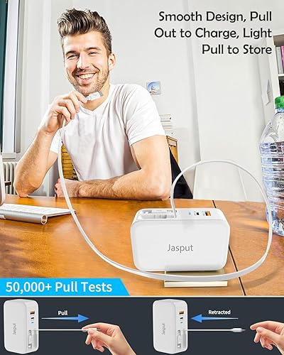 Miniatura 3 de Bloque de Cargador de Pared USB, Enchufe de Pared USB C de 40W con Cables Retráctiles Duales Integrados con Puertos USB AUSB C, Carga Rápida PD y de