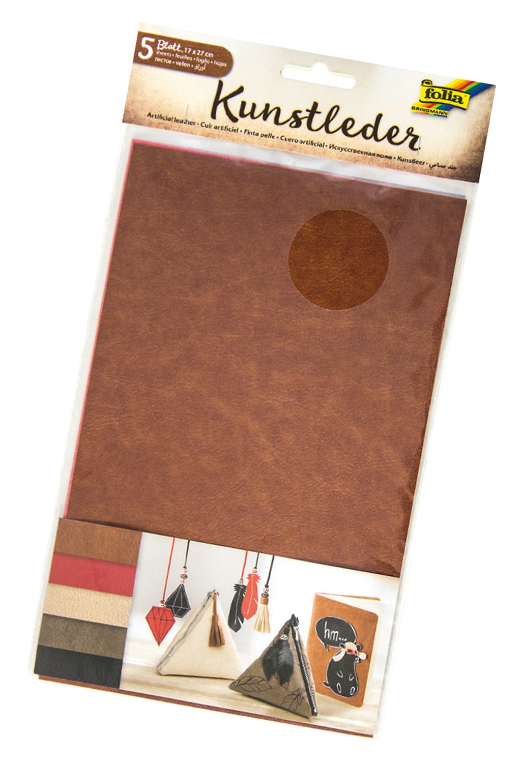 folia 56549 Faux Leather, 5 Assorted Colours Approx. 17 x 27 cm