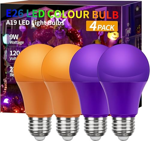 Miniatura 8 de Bombillas de luz naranja, A19 LED de Navidad, bombillas naranjas para exteriores, equivalente a 60 W, bombilla naranja E26 de 9 W, bombilla naranja