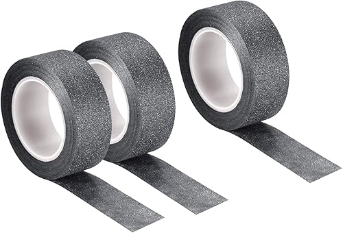 MECCANIXITY Cinta de purpurina de 0.6 pulgadas x 32.8 pies, cinta adhesiva decorativa para manualidades, 0.6 in x 32.8 ft, color negro para álbumes