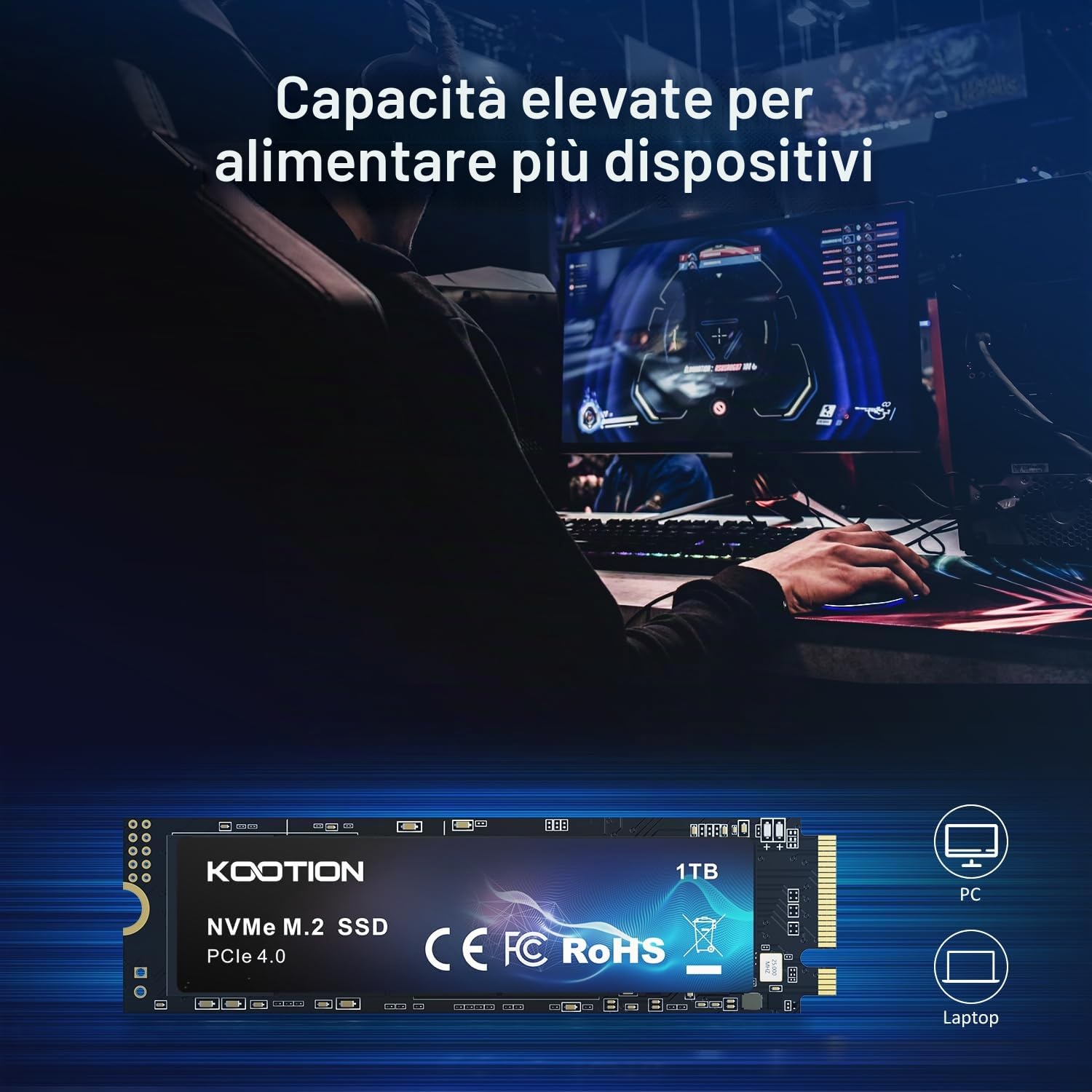 KOOTION 512 GB SSD M.2 PCIe NVMe 4.0 SSD Interno ad alte Prestazioni, fino a 5000MB/s, Compatibile con Laptop e Desktop, SSD di Espansione per il Gioco, Unità a Stato Solido Interna per il Nero