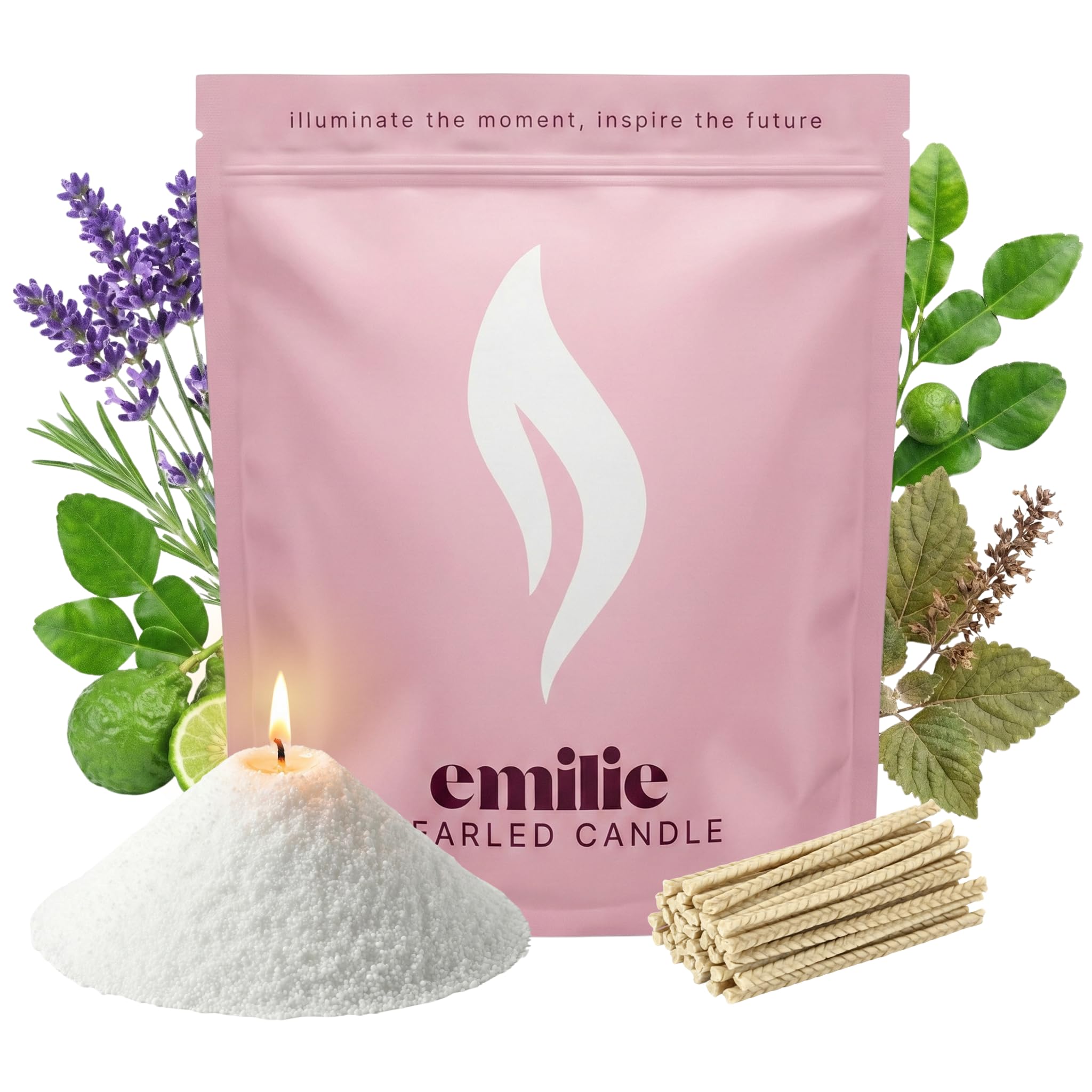Emilie Pearled Candle 500g/1kg Refillable Wax Pearls – White Scented Pearled Candle for Any Container – Self-Extinguishing, Plant-Based, Reusable – 30/50 Cotton Wicks (500g, Calm)