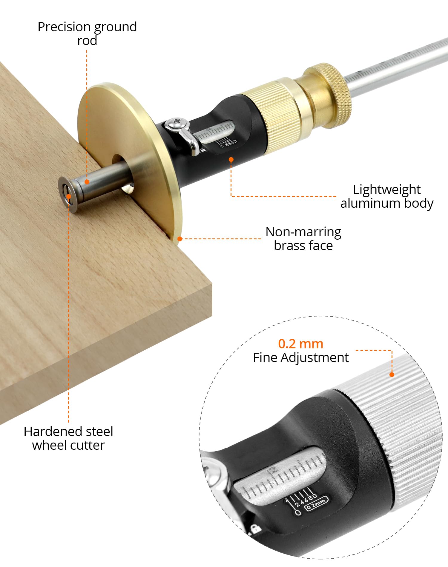 QWORK® Precision Wheel Marking Gauge and Mortice Gauge, Woodworking Scribing and Depth Measuring Tool for Soft Wood - Image 2
