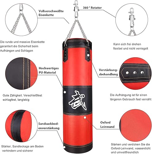 Miniatura 2 de Saco de boxeo de boxeo, sin relleno, resistente para artes marciales, kit de boxeo de kickboxing con guante, bolsa de boxeo colgante de cadena, saco