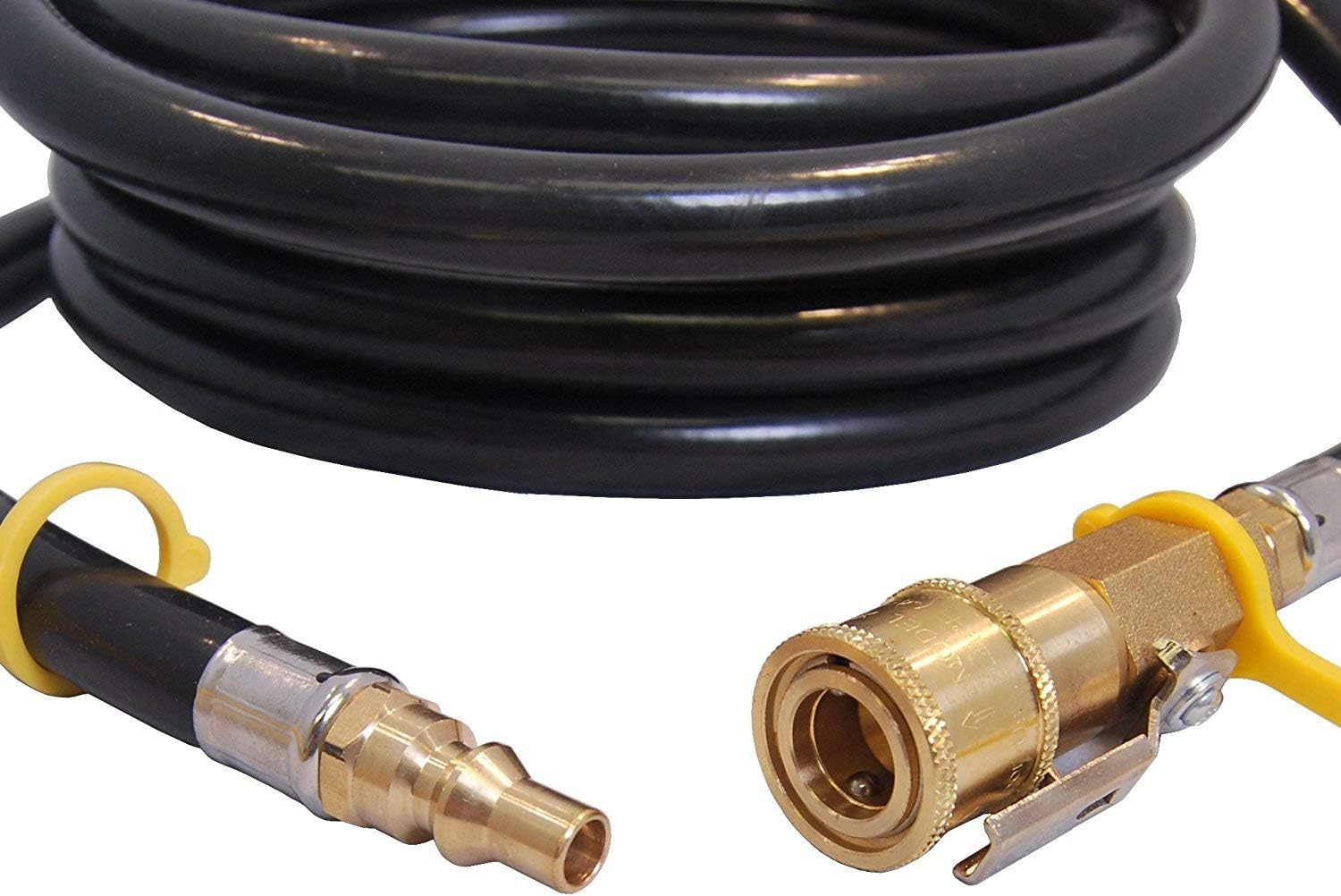 KIBOW 10Ft Low Pressure Propane Quick-Connect Hose- 1/4” Safety Shutoff Valve & Male Full Flow Plug for RVs