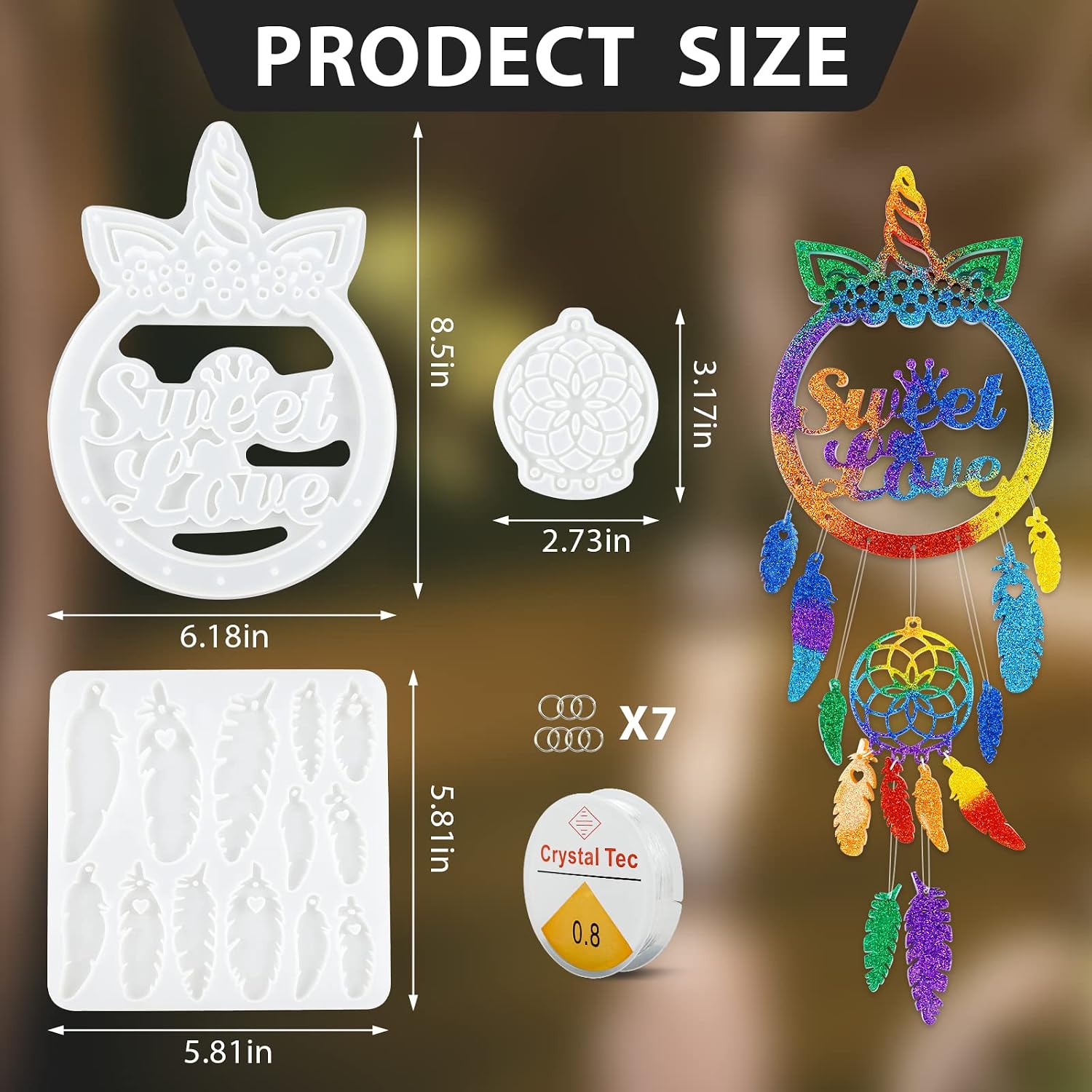 3Pcs Dream catcher Resin Molds Silicone, Amusediy Epoxy Resin Molds with Unicorn and Feather Pattern, Resin Keychain Molds Sets, Wall Hanging Pendant Silicone Molds for DIY Ornament, Home Decor Crafts