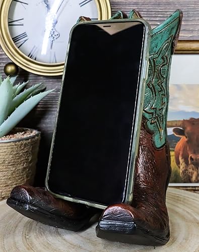 Miniatura 8 de Ebros Gift Botas vaqueras de cuero sintético de color verde azulado rústico occidental, portarretratos para libros de recetas, soporte para teléfono