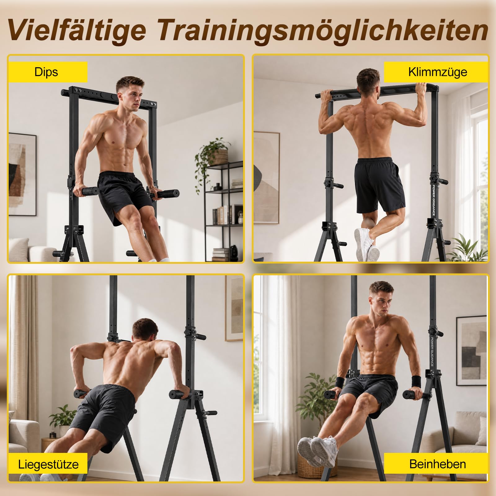 POWER GUIDANCE Faltbar Power Tower Dip Station Klimmzugstange Freistehend Höhenverstellbar Multifunktional Fitness Trainingsgerät für
