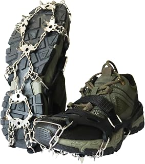 Ice Snow Grips, Traction Cleats with 24 Stainless Steel Spikes Slip for Men and Women, True Stainless Steel Spikes and Durable Silicone, Jogging, Climbing and Hiking