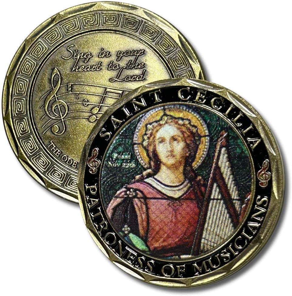 St Cecilia Coin, Patron Saint of Musicians, Catholic Challenge Coin, Musician Gift, Religious Coin Collectibles, Copper Plated 38mm x 2mm